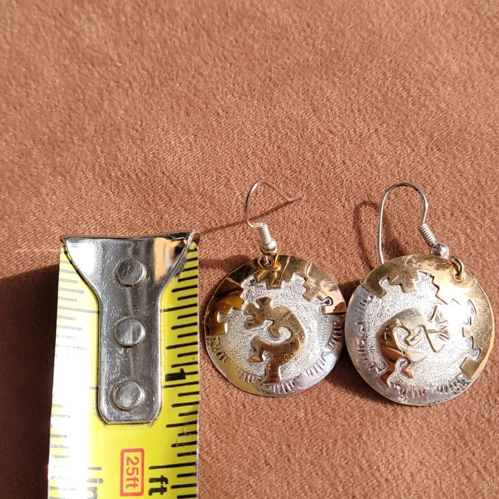 Navajo Vintage Gold & Sterling Kokopelli earrings - Picture 6 of 6